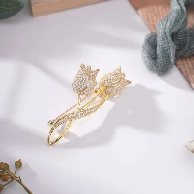 Trendy Shiny Rhinestone Tulip Flower Brooch